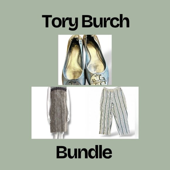Tory Burch 3-Piece Designer Wholesale Lot | Dress 10, Pants 10, Flats 8.5 - Picture 1 of 4